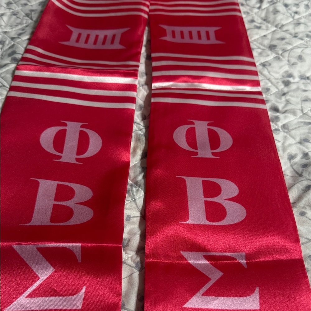 Pinkish Red and White Greek Letter Phi Beta Sigma Stole - Picture 3 of 5